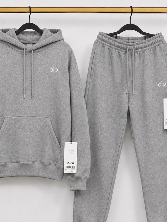 ALO Yoga Tops - Grey Alo Hoodie And Sweatpant Uncuffed Set